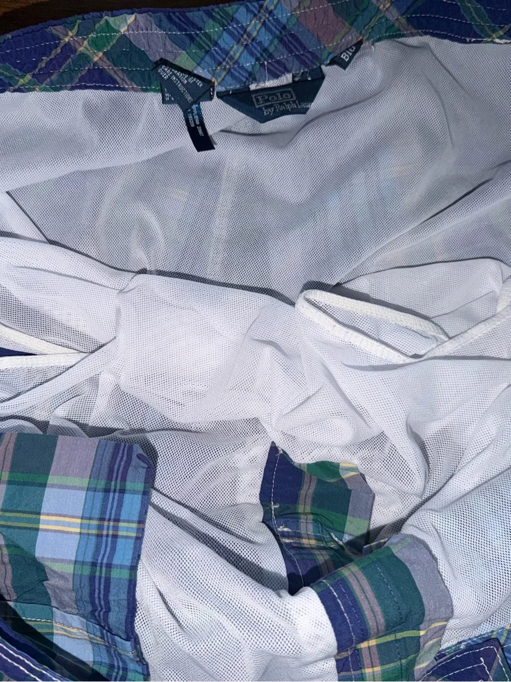 Polo Ralph Lauren Swim Shorts Mens 3XB Big Blue Plaid Trunks Pockets